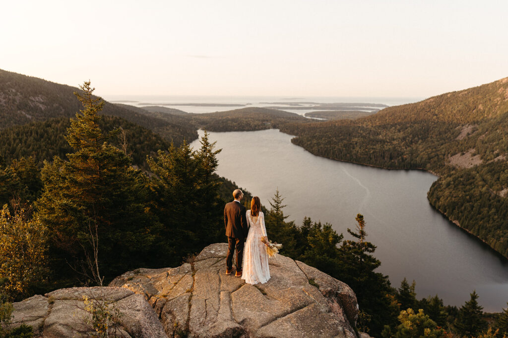 A couple after sunrise vow in Acadia. Acadia national park elopement inspo