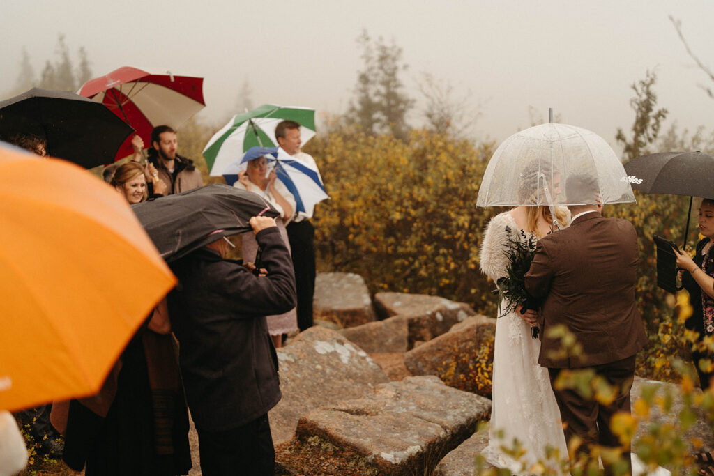 Rainy Cadillac Mountain ceremony in Acadia National Park. 