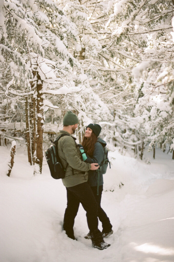 A snowy forest on mount willard trail