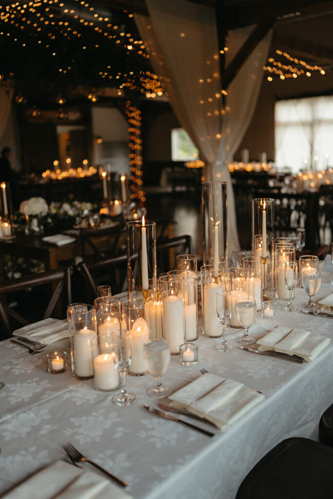 A tablescape with numerous candles
