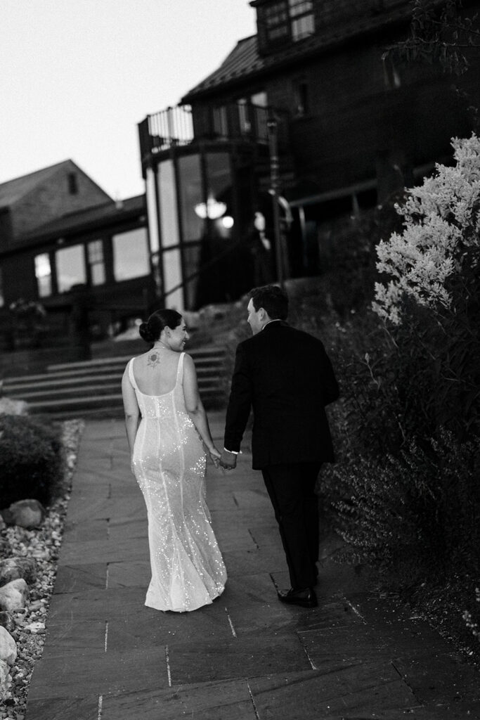 The couple walking back towards the Barn at Mountain Top Resort 